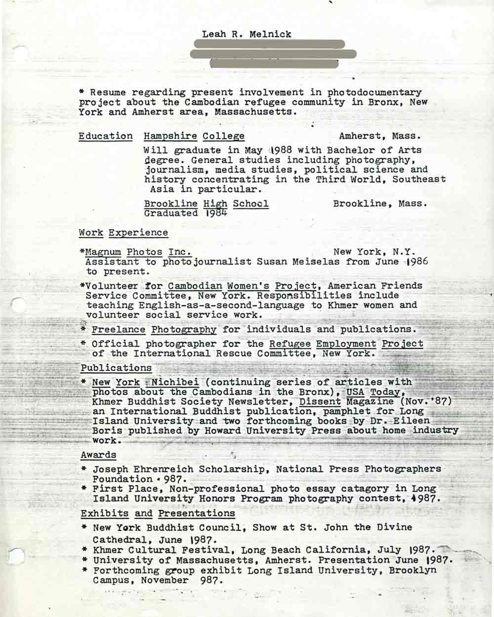 Leah Melnick's Resume, pg 1